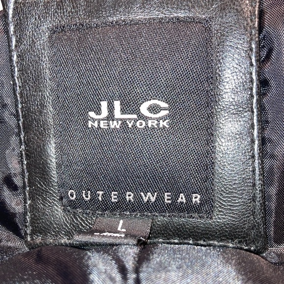 EUC  JLC NEW YORK blk leather blazer like new sz. L, 2 pockets. $59 - Picture 4 of 9